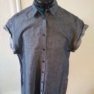 Madewell Blue Linen Blend Button Up Short Sleeve